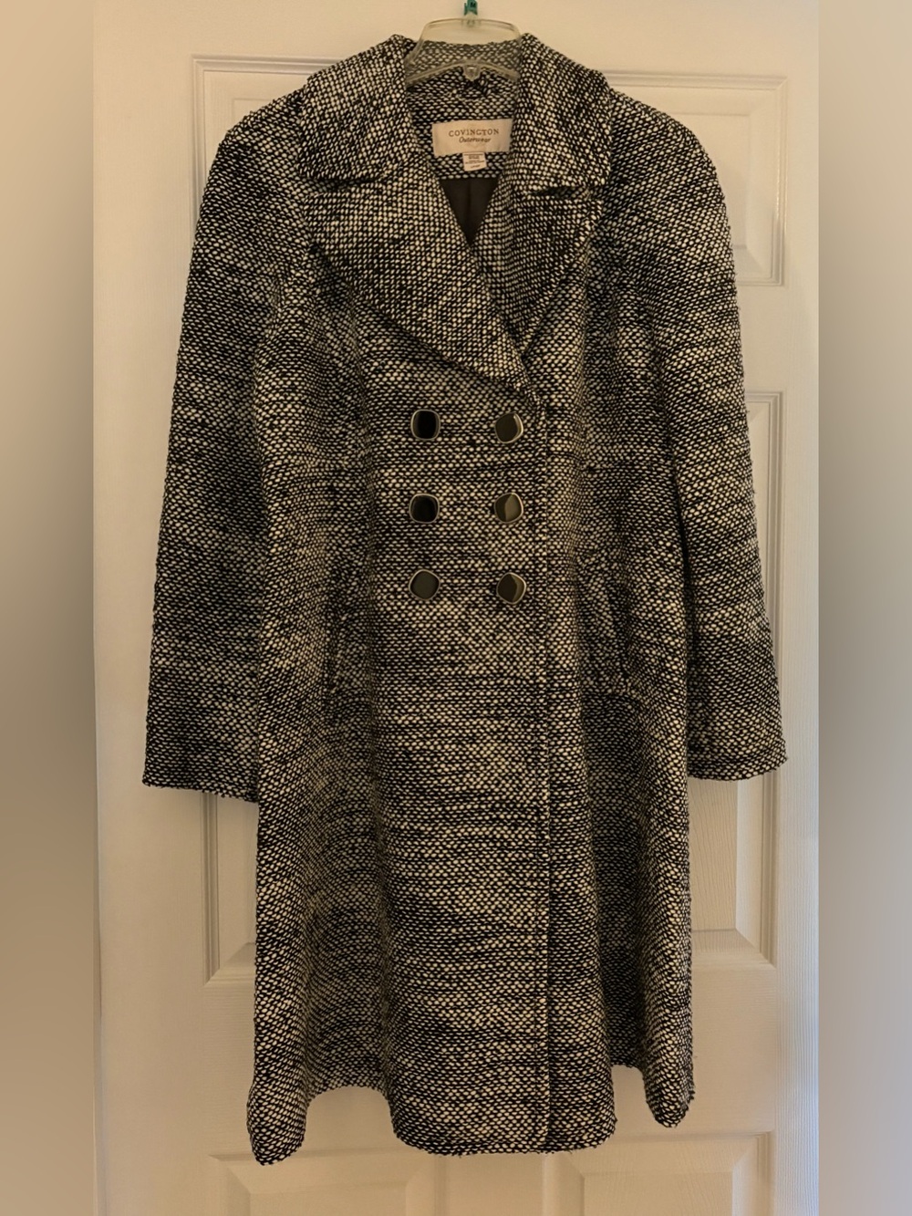 Covington Black and White Textured Double-Breasted Pea Coat
